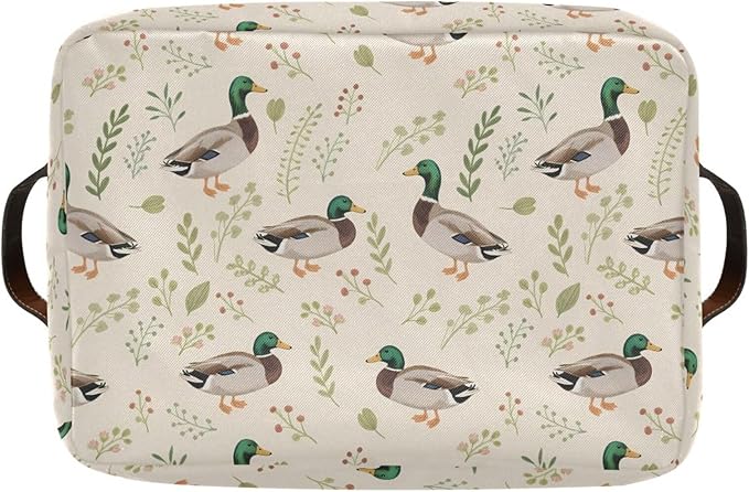 ALAZA Mallard Duck Blossom Foldable Storage Box Storage Basket Organizer Bins with Handles for Shelf Closet Living Room Bedroom Home Office 2 Pack