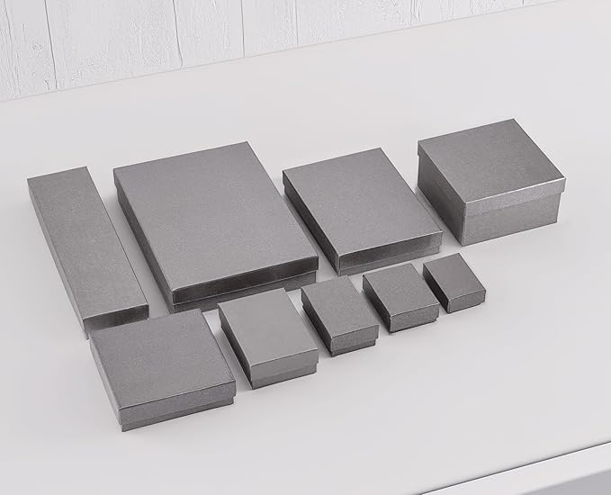 TheDisplayGuys - 100-Pack #82 Cotton Filled Cardboard Paper Jewelry Boxes Gift Case - Pearl Gray (8.0" x 2.0" x 1.0") - for Shipping or Storage
