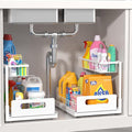 MERATIA 2 Pack Under Sink Organizer, 2 Tier Pull Out Cabinet Organizer,Slide out Metal Cabinet Organizers Multi-Purpose Drawer Shelf for Kitchen Bathroom Pantry Cabinet Closet Organization Rack,White