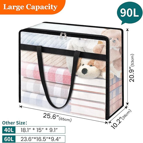 8 Pack Clear Storage Bags for Comforter, Clothes & Bedding, Plastic Blanket Storage with Zipper and Handle, Moving Bags, Closet Organizer and Under-Bed Storage (90L)