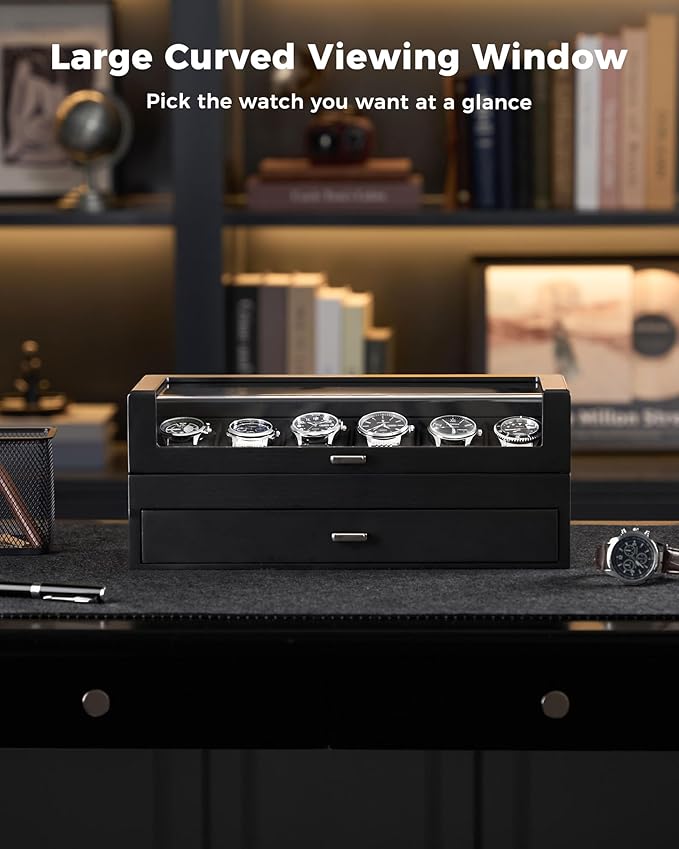 ProCase Wooden Watch Box for Men, Wood Watch Display Case Men's Jewelry Organizer Box with Drawer -6 Slot, Black