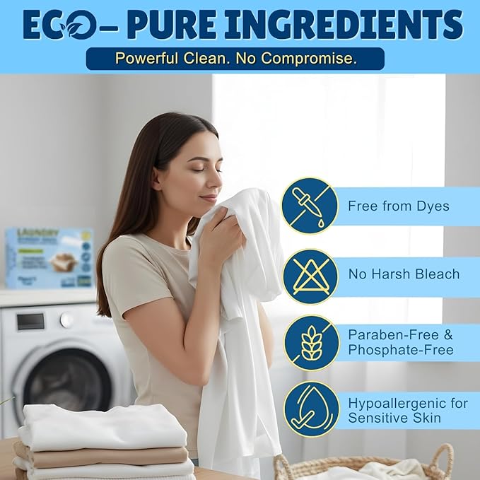 Eco-Friendly Laundry Detergent Sheets, 200 Loads (100 Sheets) Fresh Scent, Compact travel laundry sheets, Plastic-Free detergent sheet, Concentrated Laundry Solution for Hot & Cold Cycle