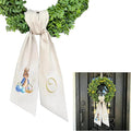 Rabbit Easter Wreath Bow Custom Embroidered Monogram Spring Bunny Wreath Sash for Front Door Hand Tailored Easter Decorations Spring Bows for Wreaths (O)