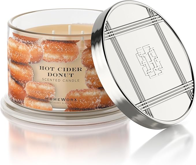HomeWorx by SLATKIN + CO. Candle- Hot Cider Donut, 14 oz. 3-Wick Premium Scented Candle - 20-40 Hours Burn Time