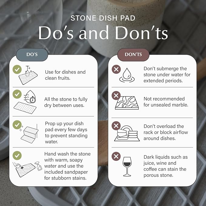 Dorai Home Large Dish Pad – 40% More Drying Space, Eco-Friendly Quick-Drying Stone Mat for Kitchen, 24.6" x 16.5", Sandstone
