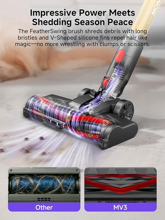 MONSGA Cordless Vacuum Cleaner, 45KPa 400W Stick Vacuum for Home, 50Mins Anti-Tangled Vacuum Cleaner with Charging Dock, Light-Weighted Handheld Vacuum for Pet Hair/Carpet/Floor (Gold&Purple)