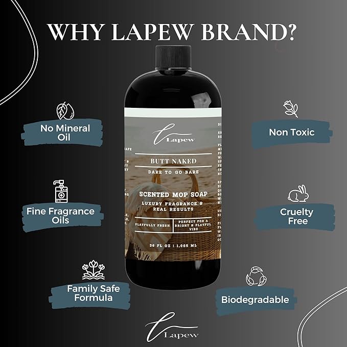 Lapew Butt Naked Scented Mop Soap Concentrate 36 oz | Premium Fragranced Floor Cleaner | Streak-Free | Hard Floor Cleaning Solution | Eco Friendly | Made in USA