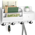Rebee Vision Key Holder Wall Mount and Mail Organizer : Farmhouse Key and Mail Holder for Wall with Drawer and 7 Key Hooks - Decorative Home Organization for Wall Decor Aesthetic (White)