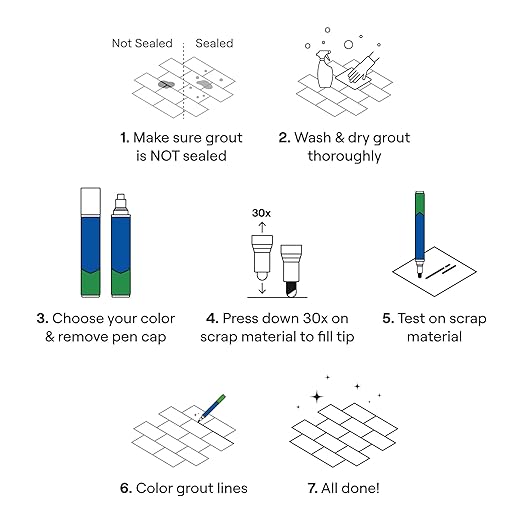 Grout Pen Black Tile Paint Marker: Waterproof Grout Paint, Tile Grout Colorant and Sealer Pen - Black, Narrow 5mm Tip (7mL)