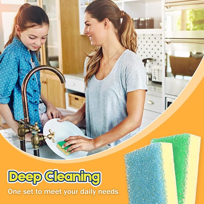 LAUNDRYLUX Scrub Sponge, Dual-Sided Temperature-Responsive Scrubber - Non-Scratch - Multipurpose Dish Sponges for Kitchens, Bathrooms, and Outdoor Use - 4 Pack