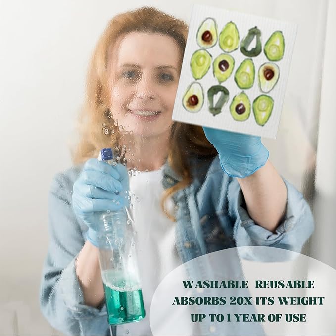 LARTSFRO Avocado Swedish Dishcloths for Kitchen, Swedish Dish Cleaning Cloths for Friut, Papaya Reusable Paper Towels, 4 Pack Dish Towels for Kitchen, Reusable Sponge Cloths Washable