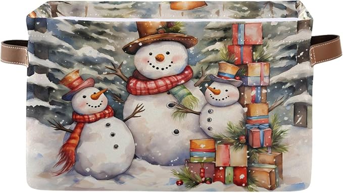 ALAZA Oil Painting Christmas Pine Tree Merry Christmas Foldable Storage Box Storage Basket Organizer Bins with Handles for Shelf Closet Living Room Bedroom Home Office 1 Pack