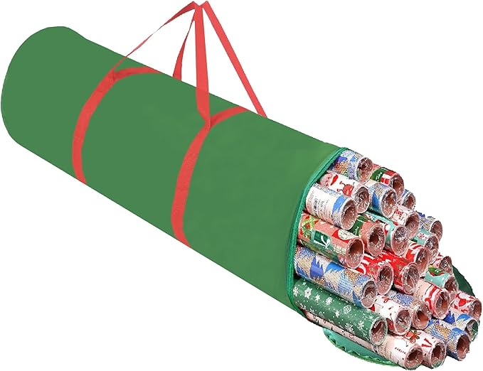 OUTTDID Christmas Wrapping Paper Organizer Storage, 41" Gift Wrapping Paper Storage Containers, 600D Oxford Fabric Gift Wrap Paper Holder Fits 18-25 Rolls, with Handles and Zippered, Green