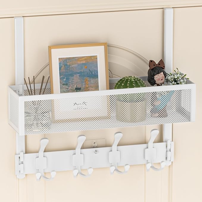Aimeaihe Over The Door Hooks Organizer, Over The Door Coat Rack with 12 Coat Hooks, Door Hanger Towel Rack, Back of Door Storage for Bedroom, Kitchen, Bathroom(White)