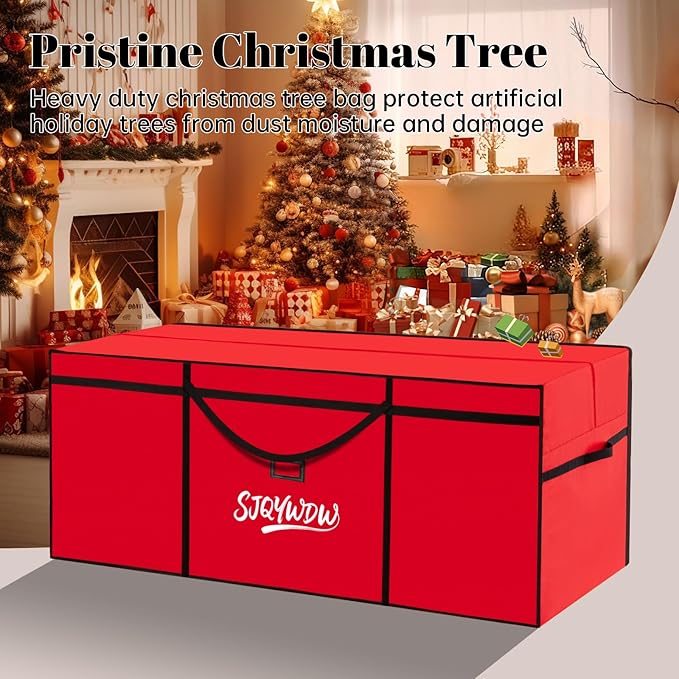Christmas Tree Storage Bag, 9 Ft Christmas Tree Bag, Reusable Heavy Duty 600D Oxford Cloth, Built-in Double Mesh Bags, Double Zippers for Large Artificial Christmas Tree(65×18×27in, Red)
