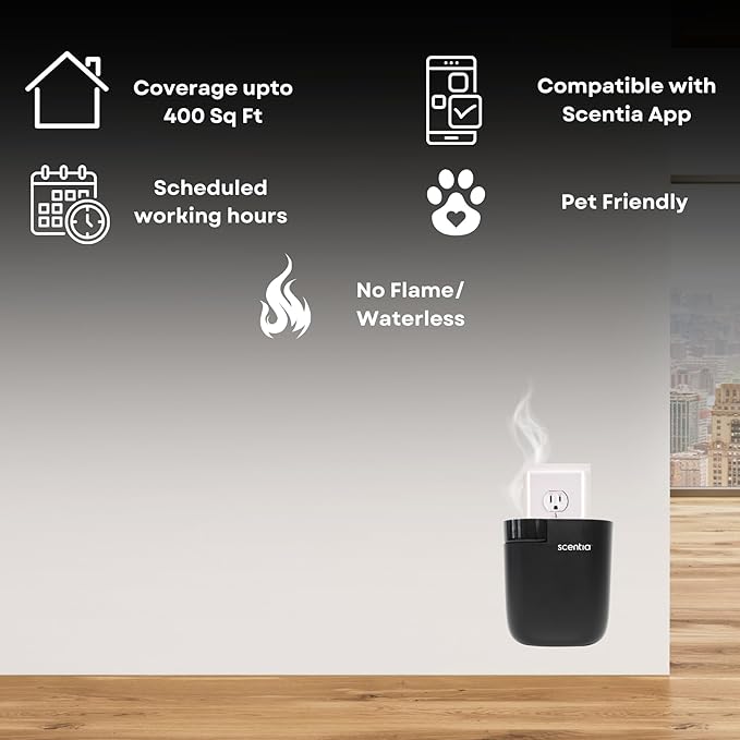 Smart Plug-in Scent Diffuser with App Control | Waterless Cold Air Diffuser | Hotel-Inspired Scent Included | 600 Sq. Ft. Coverage | Thanksgiving & Housewarming Gift | Black