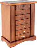 Retro Jewelry Box 7-Tier Large Jewelry Organizer with 6 Drawers and 2 Side Doors Women Girls Storage Case for Necklace Rings Earrings Accessories, with Mirror and Lock,11.1x6.9x14.2in,MDF (Brown)