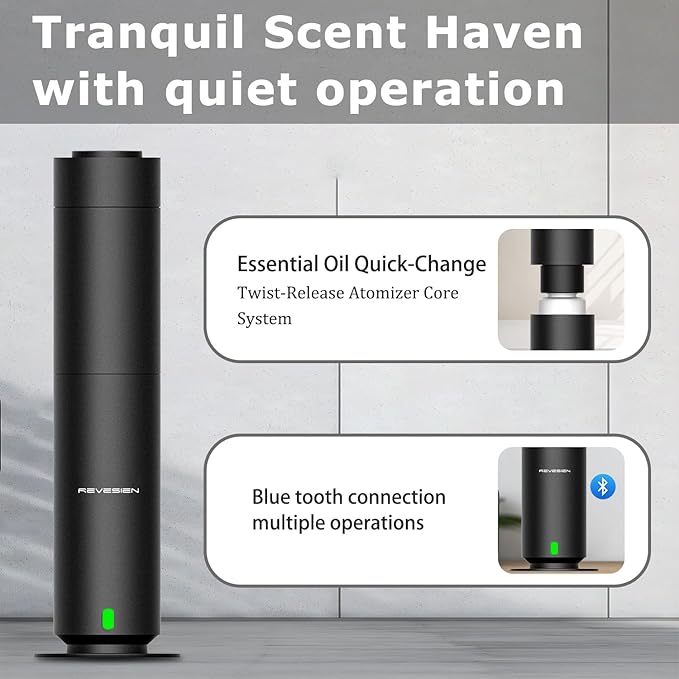 Waterless Scent Diffuser Kit, Includes 5 Premium Oils, 2000 Sq.Ft Coverage, Hotel Collection Scent Diffuser for Home, Studio, Essential Oil Diffuser Large Room, Remote & APP Control - Black