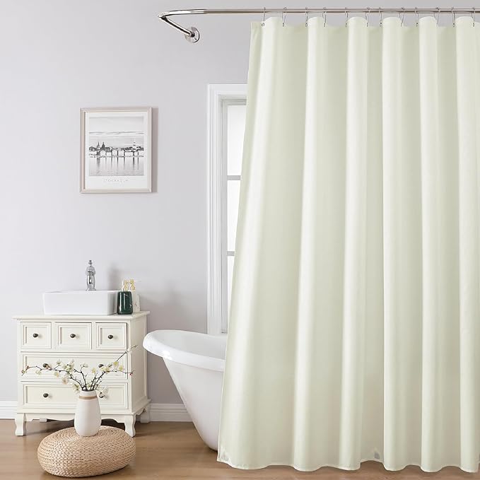 THAIGEE Water-Repellent Fabric Shower Curtain Liner - Hotel Quality Machine Washable, 3 Heavy-Duty Magnets with Rustproof Grommets & Weighted Hem, Standard Size 72x78in Cream