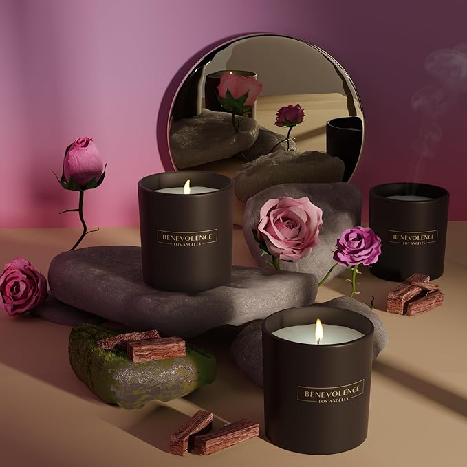 Benevolence LA Clearance Candle Rose & Sandalwood Christmas Scented Candles | Soy Candles, Black Holiday Candle for Home | Gifts for Women and Men | Home Fragrance | Aromatherapy | 6oz