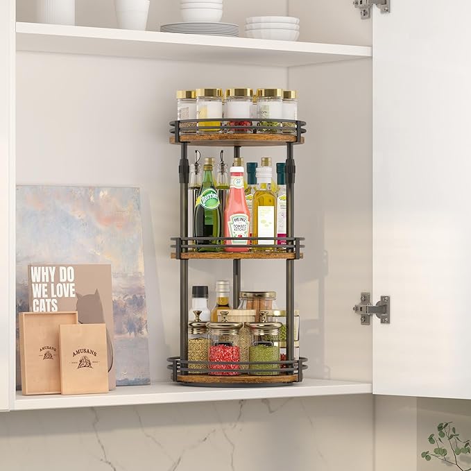 Across-Star Lazy-Susan-Organizer-Spice-Rack, 3-Tier Adjustable Rotating Spice Organizer For Kitchen-Cabinet-Countertop-Pantry, Turntable Seasoning Holder Storage Shelf