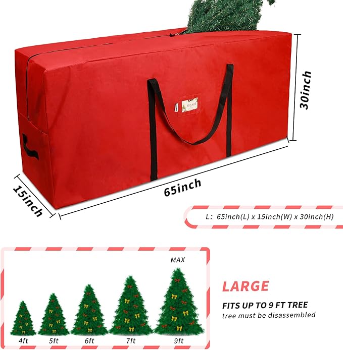 Christmas Tree Storage Bag 9 ft, Fits Up to 9 Foot Artificial Trees, 600D Oxford Tear-proof Xmas Tree Bag, Reinforced Handles & Zippered & Durable, Holiday Decoration Storage Bags, Red