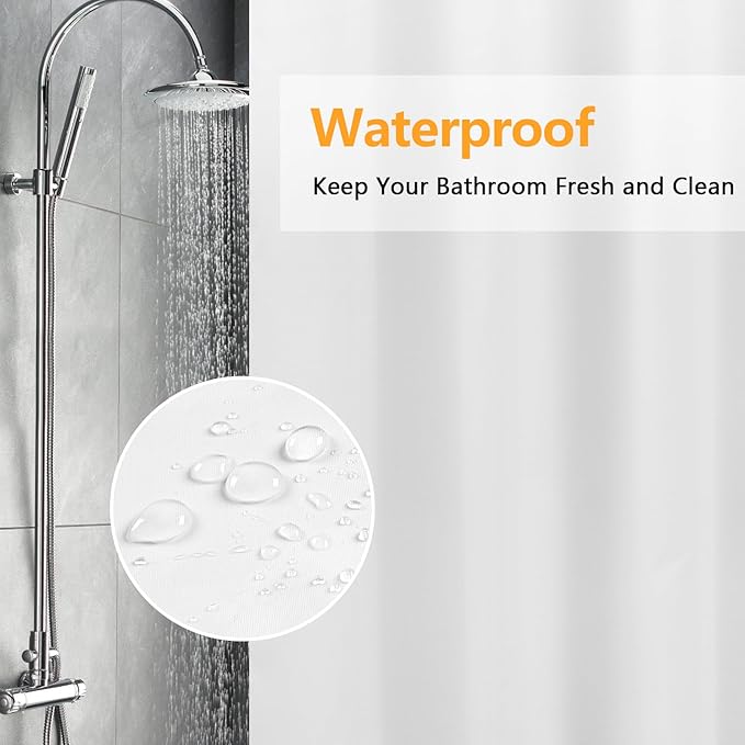 Waterproof Fabric Small Shower Curtain with 3 Weighted Magnets, 60 x 60 inch White Cloth Shower Liner Washable for Walk in Tub, RV Shower Curtains for Camper