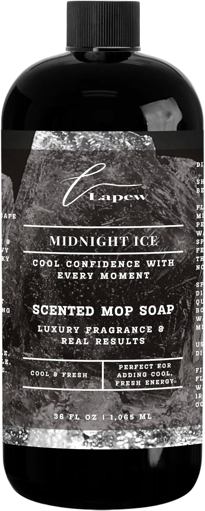 Lapew Midnight Ice Scented Mop Soap Concentrate 36 oz | Premium Fragranced Floor Cleaner | Streak-Free | Hard Floor Cleaning Solution | Eco Friendly | Made in USA (Black Ice)