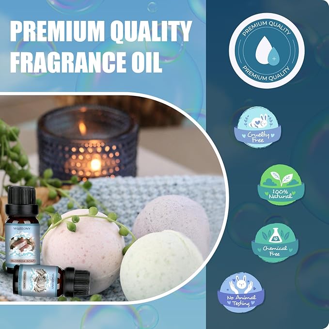 Clean Fragrance Oils Set, Premium Essential Oils for Diffuser for Home, Scented Oil for Soap & Candle Making Scents - Lemongrass, Aloe, Blossom Soap, Fresh Linen, Soft Powder, Cool Cotton