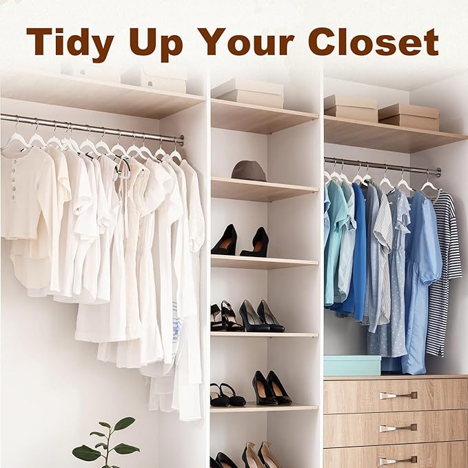 HOUSE DAY Heavy Duty Plastic Hangers 60 Pack, Non Slip Clothes Hangers with Rubber Pads and 360° Hook - Thin 0.2 Inch, Space Saving Coat Hanger White, Closet Organizer for Shirt, Pants, Suit, Skirt