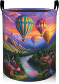 Colorful Hot Air Balloon Valley Laundry Basket 19.7"x15.7", Collapsible Dirty Clothes Waterproof Laundry Hamper Organizer Toy Storage Bin for Dorm Nursery Bathroom Decor