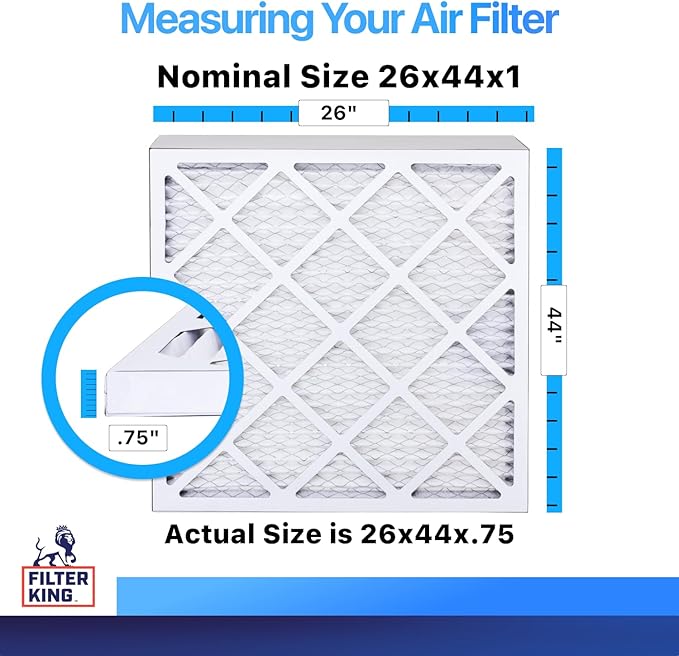 Filter King 26x44x1 Air Filter | 4-PACK | MERV 8 HVAC Pleated A/C Furnace Filters | MADE IN USA | Actual Size: 26 x 44 x .75"