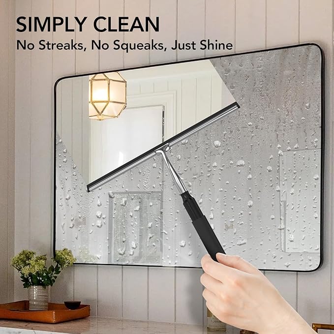Shower Squeegee with Long Handle, 15-51" Telescopic Squeegee for Window Cleaning, Window Squeegee for Glass Doors, Extendable Window Cleaner Tool for Tile Walls, Sliding Door, Floor, Car Windshield