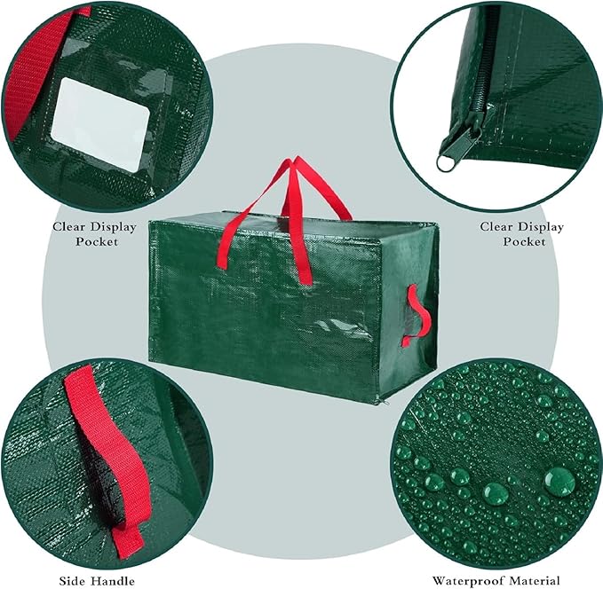 Shappy 6 Pcs Heavy Duty Christmas Storage Bags Extra Large Ornaments Container Moving Bags Xmas Decoration Organizer Storage Bag(Green,48 x 20",30 x 16",12 x 12")