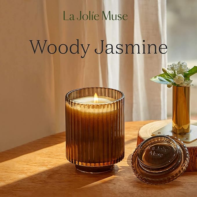 LA JOLIE MUSE Santal Himalayen Candle, Amber Scented Candles Gifts for Women, Natural Soy Candle, Candles for Home Scented, Luxury Glass Jar Candles for Home Decor, 60 Hours Long Burning, 11 Oz