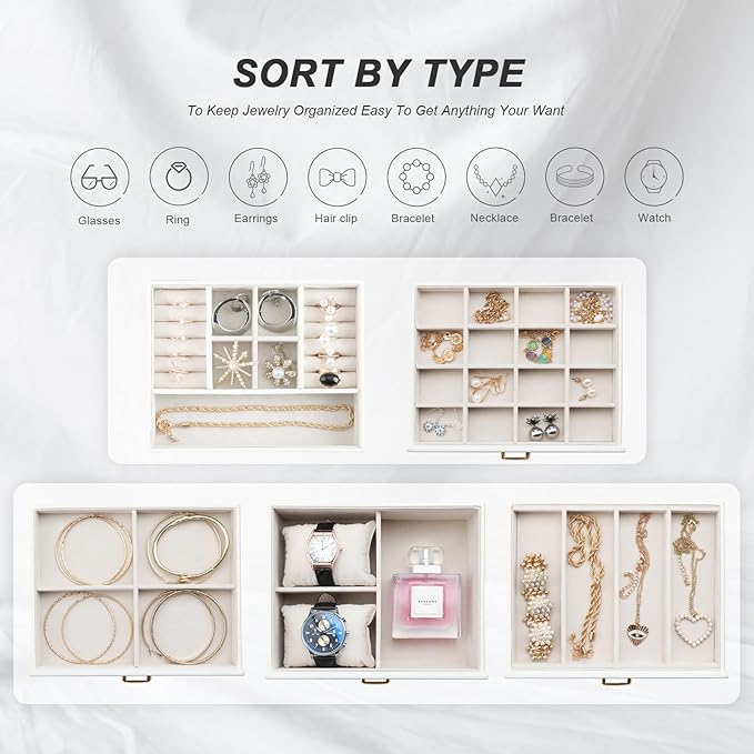 Jewelry Box for Women, 5-Layer Jewelry Organizers Box, Large Jewelry Storage Box for Girls, Jewelry Holder Organizers Gift for Valentine's Day, Christmas, New Year (White)