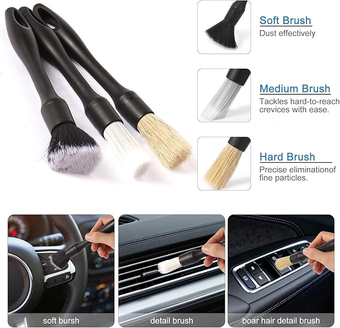 Yungeln Car Detailing Brush Kit with Detail Brushes,Car Interior Detailing Brushe,Car Dust Brush,Cleaning Gel,Car Interior Cleaning Tool for Truck, SUV, Interior Car Accessories