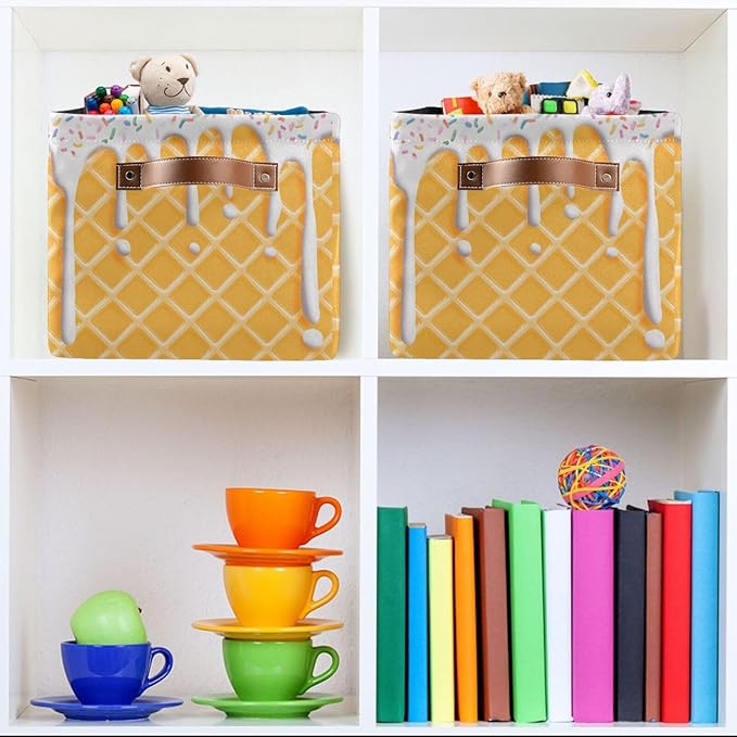 ALAZA Ice Cream Hipster Stylish Foldable Storage Box Storage Basket Organizer Bins with Handles for Shelf Closet Living Room Bedroom Home Office 2 Pack