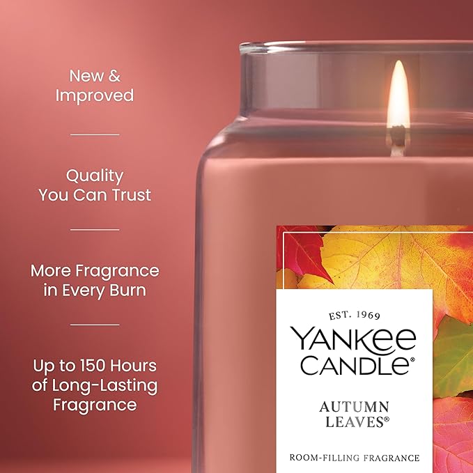 Yankee Candle Autumn Leaves, Holiday Scented Candle, 22oz Large Jar, Up to 150 Hour Burn Time, Giftable