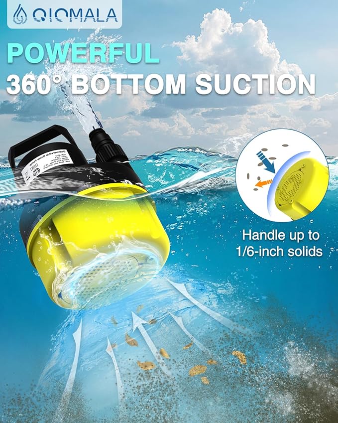 Submersible Sump Pump, 1HP 3200GPH Portable Water Pump Clean Dirty Water, Utility Pump with 25 FT Cord for Swimming Pool, Boats, Garden, Basement, Flood, Ponds