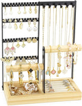 JONKASIPA Jewelry Holder Organizer Jewelry Stand, 4-Tier Necklace Stand Earring Holder with Wooden Tray, Jewelry Rack for Bracelets Watches and Rings Display Stand, Gifts for Women & Girls-Black