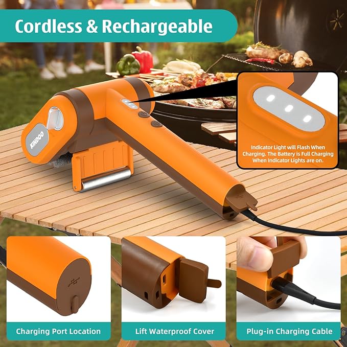 Electric Rechargeable Grill Brush,Grill Cleaner for Outdoor Grill with 800 RPM Motor - Bristle-Free Stainless Steel Grill Cleaner with LED Light for BBQ, Heavy Duty Grill Cleaning Tool (Champagne)