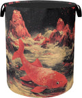 Japanese Style Red Fish Laundry Basket - Heavy Duty 60L Dirty Clothes Organizer, Water Resistant Foldable Hamper for Men Women