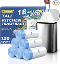 T.FORING 18 Gallon Trash Compactor Bags with Drawstring - 120 Count Heavy Duty 1.7 Mil Garbage Bags 68 Liter Tall Kitchen Bin Liners Unscented White for Home Yard Lawn