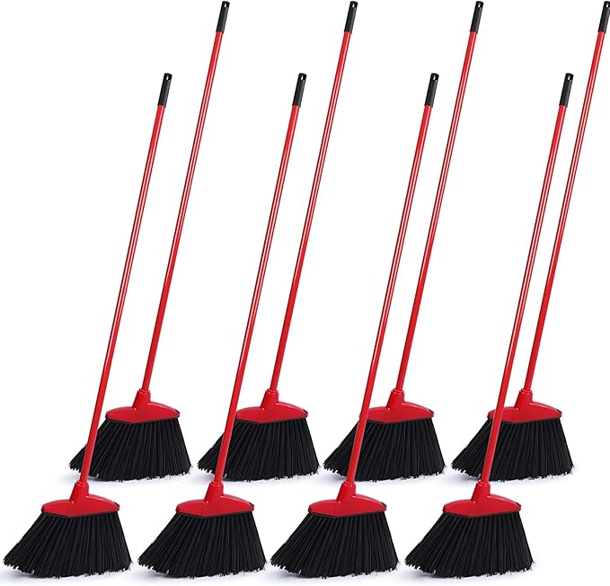 8 Pieces Broom Bulk Commercial Angle Broom Heavy Duty Indoor Outdoor Broom with Coated Metal Handle for Courtyard Garage Lobby Shop Home Kitchen Office Floor
