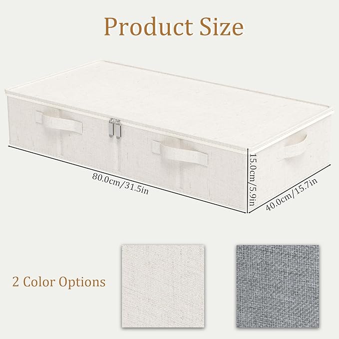 ENUMAIL Underbed Storage Bins Drawer, Foldable Under Bed Boxes, Fabric Closet Container with Lid for Organizing Clothes, Sheets, Blankets, Comforter, 31.4x15.7x5.9in, Beige, 3 Pack