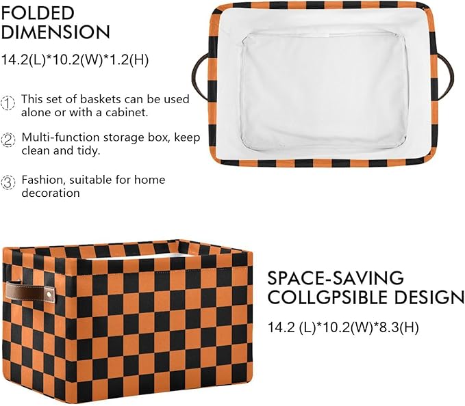 ALAZA Black Orange Checkered Halloween Foldable Storage Box Storage Basket Organizer Bins with Handles for Shelf Closet Living Room Bedroom Home Office 1 Pack