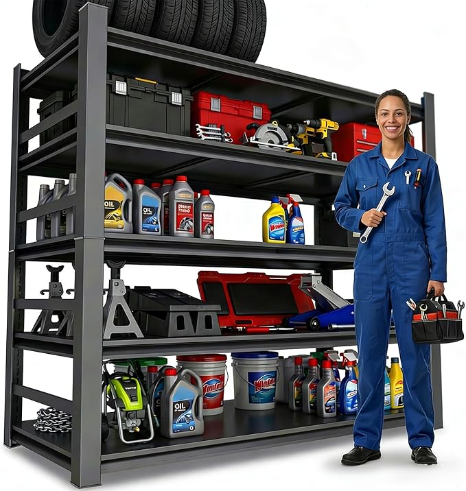 Notmise 48" W Garage Shelving Heavy Duty Metal Shelves 5 Tier Adjustable Shelf Unit 3000 lbs Capacity Storage Stand Organizer for Warehouse and Basement,Black,78" H
