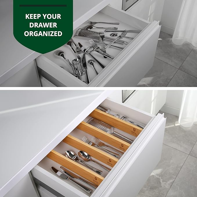 ROYAL CRAFT WOOD Adjustable Bamboo Drawer Dividers Organizers (17-22") - Expandable Drawer Organization Separators for Kitchen Utensils, Clothes, 4-Pack