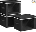 Storage Bins with Lids, 3 Pack Large Storage Cubes with Window, Closet Bins with Lids & Handles, Fabric Box for Organizing Clothes, Towels, Books, Black